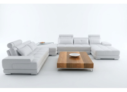 Ecksofa Sofa mit USB Wohnlandschaft Ledersofa XXL Designer Sofas Wolfhagen Weiß