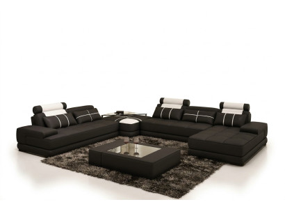 Ecksofa Sofa mit USB,Wohnlandschaft Ledersofa XXL Designer Sofas Wolfhagen S/W