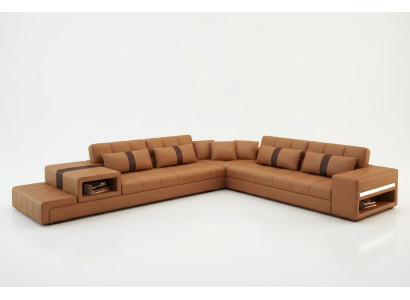 Wohnlandschaft Leder Sofa + USB Polster Garnitur Ecksofa Designer Sofas Peterson