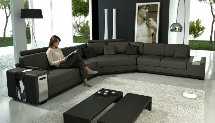 Ledersofa Ecksofa Sofa mit USB Polster Designer Eckgarnitur Wohnlandschaft Lima