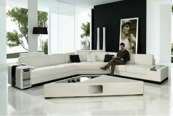 Ledersofa Ecksofa Sofa mit USB,Polster Designer Eckgarnitur Wohnlandschaft Lima
