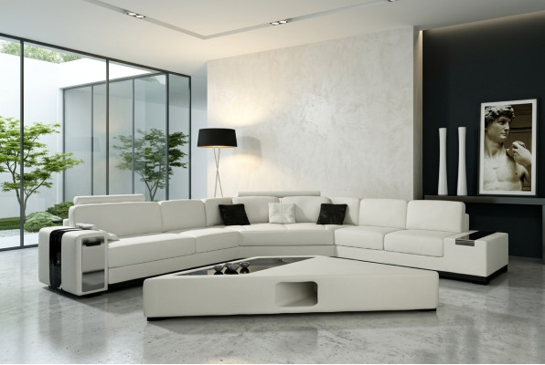 Ledersofa Ecksofa Sofa mit USB,Polster Designer Eckgarnitur Wohnlandschaft Lima