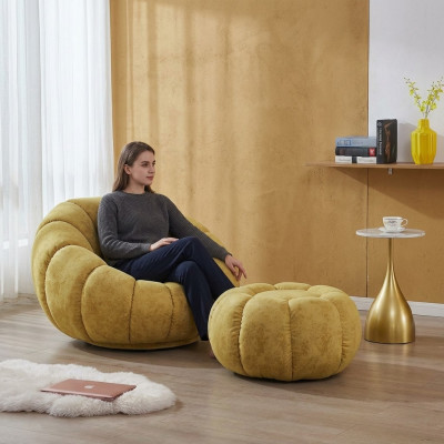 Sessel Sitz Modern Design Wohnzimmer Gelb Luxus Polster Stoff Neu