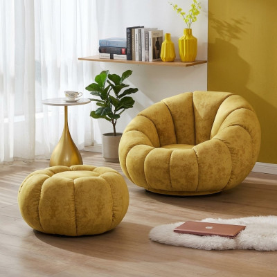 Sessel Sitz Modern Design Wohnzimmer Gelb Luxus Polster Stoff Neu