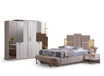 Luxus Schlafzimmer Set 5 tlg. Bett 2x Nachttische Kleiderschrank Bank Moderne