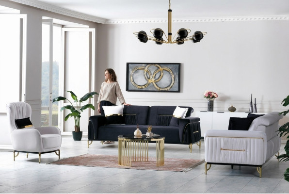 Design Wohnzimmer Set Sofagarnitur 3+3+1 Wohnzimmer Möbel Garnituren Samt