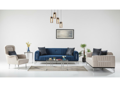 Modern Sofagarnitur 3+3+1 Sitzer Sessel Textil Sofa 3tlg. Set Design Neu