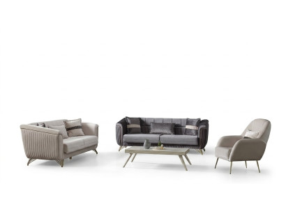 Designer Sofagarnitur 3+3+1 Sitzer Couch Polster Sitzgarnitur Samt Set Grau
