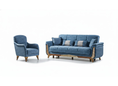 Sofagarnitur 3+1 Sitzer Sofa Set Komplett Textil Holz Wohnzimmer Luxus Sofa Neu