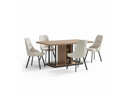 Esszimmer set 7tlg. Esstisch 6x Stühle Designer Holz Stuhl Garnitur Möbel Neu