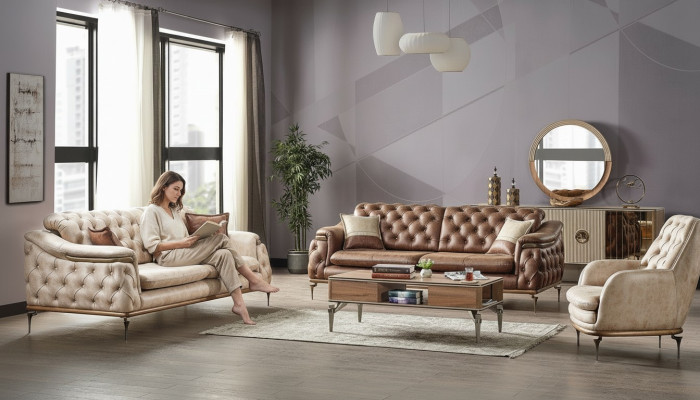 Sofagarnitur 3+3+1 Sitzer Chesterfield Modern Stil Garnitur Set 3tlg. Sofa Relax Neu