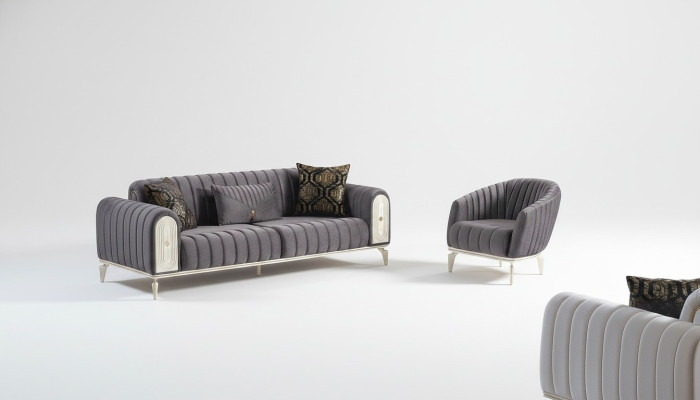 Schickes Möbel Sofagarnitur set 3+1 Couchtisch Sofagarnitur Sofas Sessel Grau