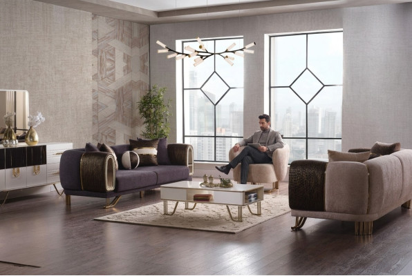 Prestigeträchtige 3+3+1 Wohnzimmer Garnitur Wohnzimmer set zwei Sofas und sessel Neu