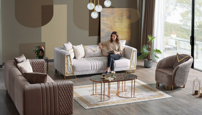 Premium Möbel Wohnzimmer set 3+3+1 Sitzplätzen Sofagarnitur 2x Sofas Sessel