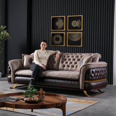 Dreisitzer Design Sofa 3 Sitzer Couchen Textil Chesterfield Sofa 3er Stoff Neu