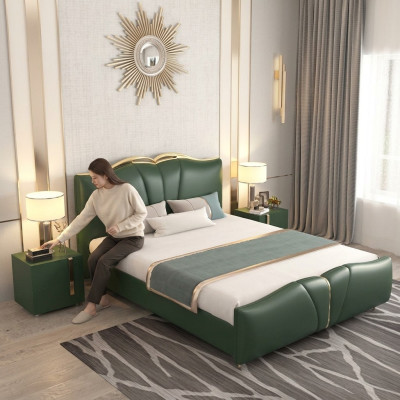 Bett Luxus Möbel Bettrahmen Holz Schlafzimmer Einrichtung Kunstleder Neu