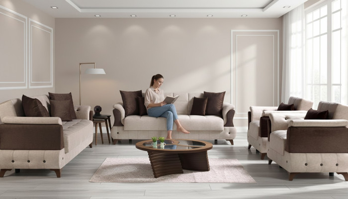 Modern Sofagarnitur Sessel Textil Sofa Luxus Komplett Luxus 3+2+1+1 Sitzer