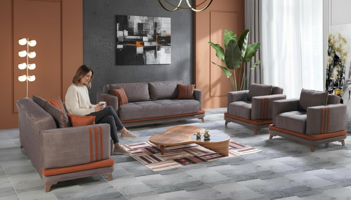Design Modernes Wohnzimmer Set Sofagarnitur 3+2+1+1 Grau Wohnzimmer Möbelset