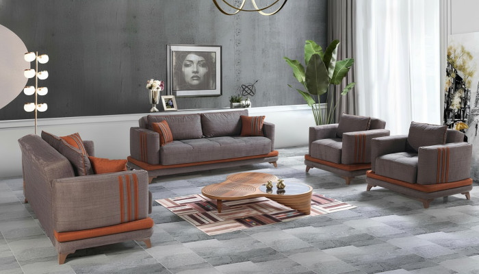 Design Modernes Wohnzimmer Set Sofagarnitur 3+2+1+1 Grau Wohnzimmer Möbelset