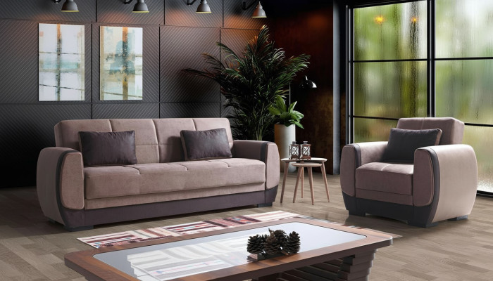 Sofagarnitur 3+1 Sitzer Textil Holz Sofa 3 Sitzer Modern Sessel Neu Komplett Neu Set