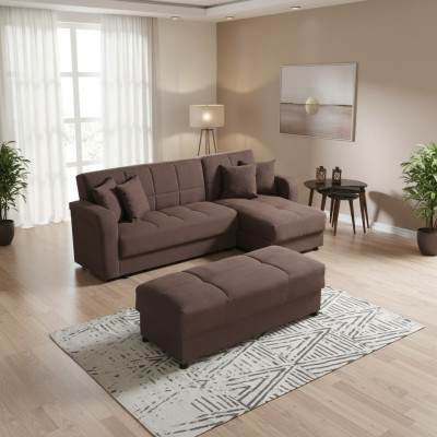 Luxus Wohnzimmer Set Hocker+ Ecksofa L-Form Modern Set Relax Komplett