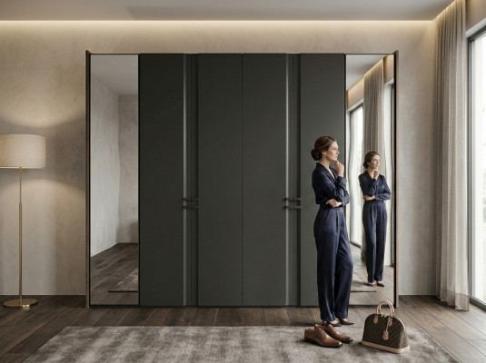 Moderner Kleiderschrank Luxus Schrank Holz Schränke Glas Taupe Schlafzimmer