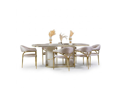 Esszimmer set Modern Esstisch + 6x Stühle Tisch Holz Polsterstuhl 7tlg. Gruppe