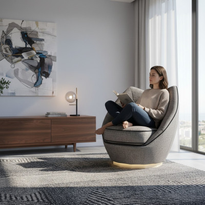 Luxus Grau Sessel Polster Textil Wohnzimmer Polstermöbel Modern Einrichtung