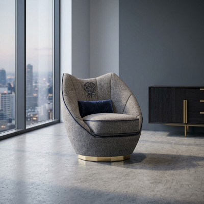 Luxus Grau Sessel Polster Textil Wohnzimmer Polstermöbel Modern Einrichtung