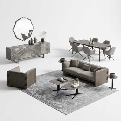 Komolett Set 6tlg Dreisitzer Sofa Neu Sessel 2x Couchtisch Holz 2x Beistelltisch