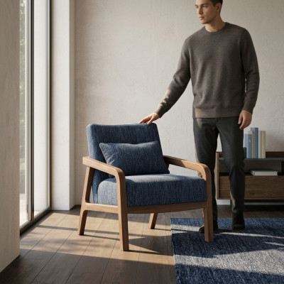 Modern Sessel Design Einrichtung Wohnzimmer Blau Stoff Couch Textil Neu