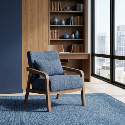 Modern Sessel Design Einrichtung Wohnzimmer Blau Stoff Couch Textil Neu