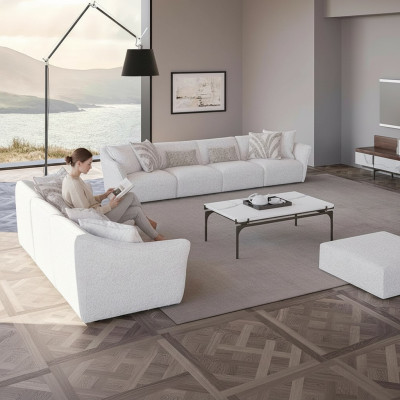 Luxus Weiß 2x Sofa Viersitzer Wohnzimmer Couchtisch Modern Textil Einrichtung