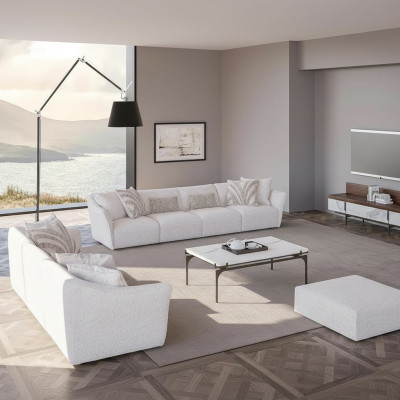 Luxus Weiß 2x Sofa Viersitzer Wohnzimmer Couchtisch Modern Textil Einrichtung