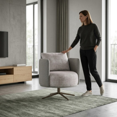 Luxus Grau Sessel Wohnzimmer Polstermöbel Modern Design Neu Polster Stoff Textil