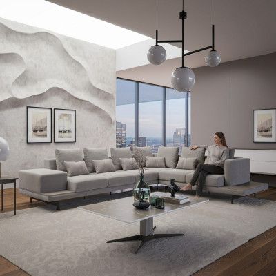Polstermöbel Grau Sofa Couch L-Form Design Ecksofa Neu Wohnzimmer Couchtisch