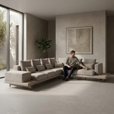 Polstermöbel Grau Designer Ecksofa L-Form Polster Textil Sofa Wohnzimmer