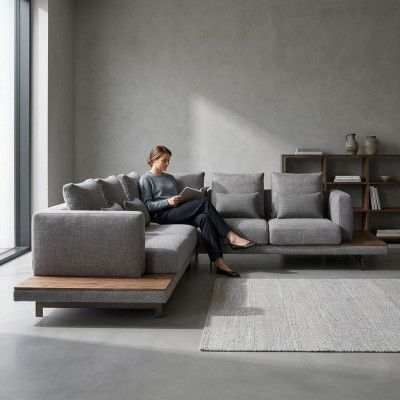 Wohnzimmer Grau Textil Sofa Couch L-Form Designer Luxus Polstersofa