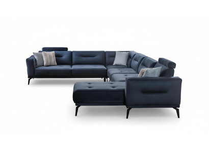 Luxus Modern Design Wohnzimmer U-Form Ecksofa Massiv Dunkelblau Sofa