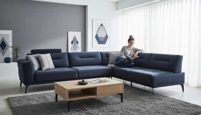 L-Form Luxus Wohnzimmer 4-Sitzer Stoffsofa Ecksofa Modern Design
