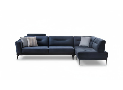 Eck Garnitur Wohnzimmer Dunkelblau L-Form Stoffsofa Modern Design