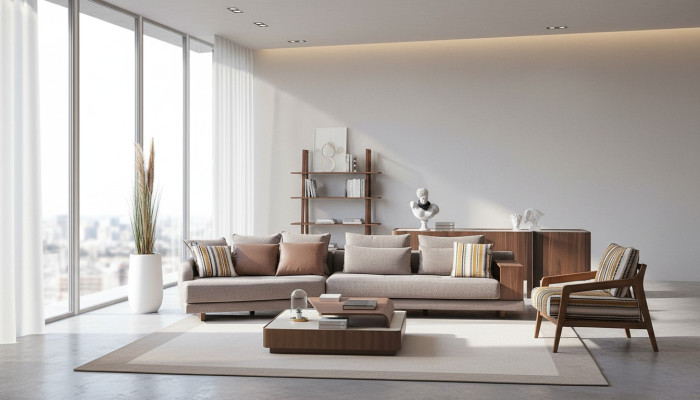 Exklusive Wohnzimmer Couchgarnitur Stoffsofa Holz Couchtisch Sideboard
