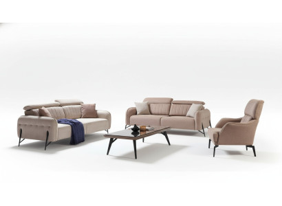 Beige Wohnzimmer Sofagarnitur Designer 2x Stoffsessel 3-Sitzer 3tlg.