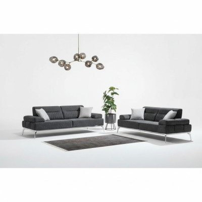 Stoffsofas Wohnzimmer-Set 2tlg. Grau Farbe Textil Material Modern Design