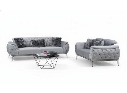 Grau Wohnzimmer Stoffsofa Modern Design Chesterfield Textil Material
