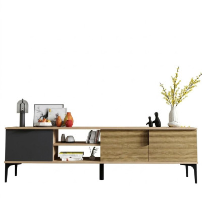 Braun-Grau RTV TV-Lowboard Schrank Modern Design Rechteckig Form Wohnzimmer