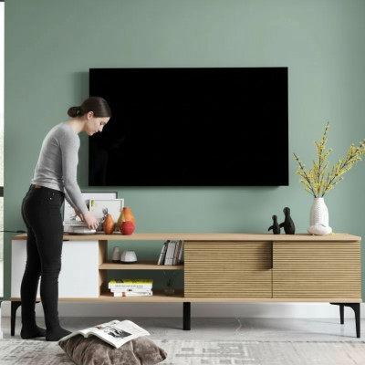 Lowboard RTV Modern Design Luxus Wohnzimmer Rechteckig Braun Weiß