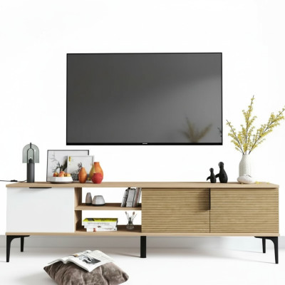Lowboard RTV Modern Design Luxus Wohnzimmer Rechteckig Braun Weiß