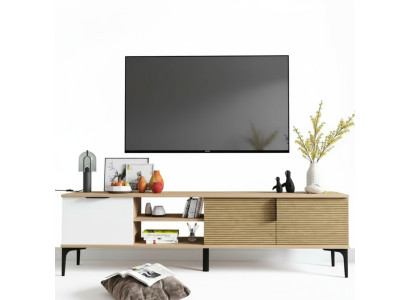 Lowboard RTV Modern Design Luxus Wohnzimmer Rechteckig Braun Weiß