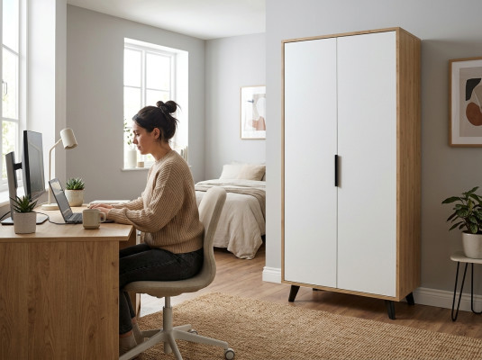 Schlafzimmer Kleiderschrank Modern Design Weiß Braun Zweifarbig Luxus